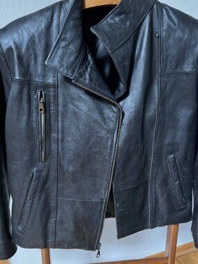 Share Vintage Genuine Leather Cropped Moto Biker Jacket Y2K Slim Fit Punk Grunge